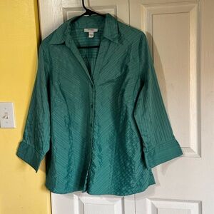 dressbarn Green Button-Down Shirt